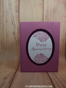 Stampin’ Up! CAS anniversary card made with Floral Phrases stamp set and designed by Demo Pamela Sadler. See more cards at stampinpinkrose.com #stampinpinkrose