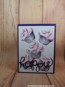  Stampin’ Up! birthday card made with Sweet Cupcake stamp set and designed by Demo Pamela Sadler. See more cards at stampinpinkrose.com #stampinpinkrose