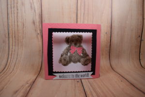 Stampin’ Up! CAS baby card made with Baby Bear stamp set and designed by Demo Pamela Sadler. See more cards at stampinkrose.com #stampinkpinkrose