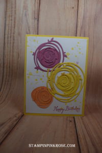 Stampin’ Up! Birthday card made with Swirly Bird stamp set and designed by Demo Pamela Sadler. See more cards at stampinpinkrose.com #stampinpinkrose
