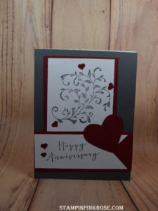 Stampin’ Up! CAS Anniversary card made with First Sight stamp set and designed by Demo Pamela Sadler. See more cards at stampinpinkrose.com #stampinpinkrose