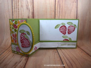 Stampin’ Up! CAS Z Fold birthday card video with Fresh Fruit stamp set and designed by Demo Pamela Sadler. See more cards at stampinkrose.com #stampinpinkrose