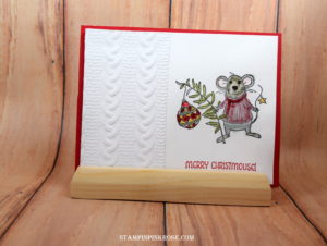 Stampin’ Up! CAS Christmas card made with Merry Mice stamp set and designed by Demo Pamela Sadler. See more cards at stampinkrose.com #stampinkpinkrose
