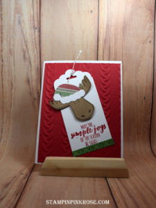 Stampin’ Up! CAS Christmas card made with Jolly Friends stamp set and designed by Demo Pamela Sadler. See more cards at stampinkrose.com #stampinkpinkrose