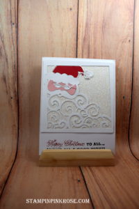 Stampin’ Up! CAS Christmas card made with Detailed Santa thinlits and designed by Demo Pamela Sadler. See more cards at stampinkrose.com #stampinkpinkrose