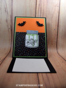 Stampin’ Up! Halloween card made with Jar of Haunts stamp set and designed by Demo Pamela Sadler. See more cards at stampinkrose.com #stampinkpinkrose