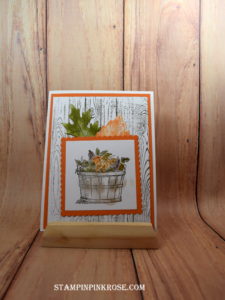 Stampin’ Up! CAS Fall card made with Basket of Wishes and designed by Demo Pamela Sadler. See more cards at stampinkrose.com #stampinkpinkrose