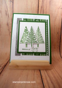 Stampin’ Up! Christmas card made with Festival of Trees stamp set and designed by Demo Pamela Sadler. See more cards at stampinkrose.com #stampinkpinkrose