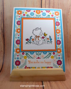 Stampin’ Up! CAS Birthday card made with Hello Kitty stamp set and designed by Demo Pamela Sadler. See more cards at stampinkrose.com #stampinkpinkrose