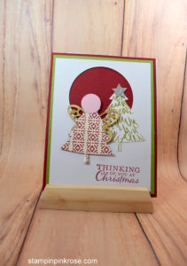Stampin’ Up!  CAS Christmas card made with Peaceful Pines stamp set and designed by Demo Pamela Sadler. See more cards at stampinkrose.com #stampinkpinkrose