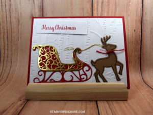 Stampin’ Up! Christmas card made with Santa’s Sleigh and designed by Demo Pamela Sadler. See more cards at stampinkrose.com #stampinkpinkrose