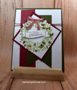 Stampin’ Up! CAS Christmas card made with Wondrous Wreath stamp set and designed by Demo Pamela Sadler. See more cards at stampinkrose.com #stampinkpinkrose