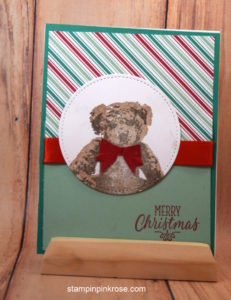 Stampin’ Up! CAS Christmas card made with Baby Bear stamp set and designed by Demo Pamela Sadler. See more cards at stampinkrose.com #stampinkpinkrose