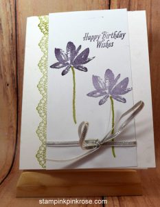 Stampin’ Up! Birthday card made with Avant Garden, Delicate Details stamp set and designed by Demo Pamela Sadler. See more cards at stampinkrose.com #stampinkpinkrose #etsycardstrulyheart