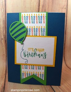 Stampin’ Up! Birthday card made with Balloon Adventures stamp set and designed by Demo Pamela Sadler. See more cards at stampinkrose.com #stampinkpinkrose #etsycardstrulyheart