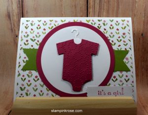 Stampin’ Up! CAS Baby card made with Something for Baby stamp set and designed by Demo Pamela Sadler. See more cards at stampinkrose.com #stampinkpinkrose#etsycardstrulyheart