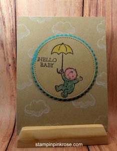 Stampin’ Up! Baby card made with Moon Baby stamp set and designed by Demo Pamela Sadler. See more cards at stampinkrose.com #stampinkpinkrose #etsycardstrulyheart