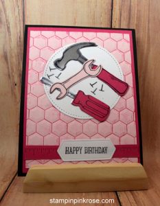 Stampin’ Up! Birthday card made with Nailed It! stamp set and designed by Demo Pamela Sadler. See more cards at stampinkrose.com #stampinkpinkrose #etsycardstrulyheart