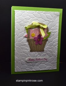 Stampin’ Up! Mother’s Day card made with Basket Builder stamp set and designed by Demo Pamela Sadler. See more cards at stampinkrose.com #stampinkpinkrose #etsycardstrulyheart