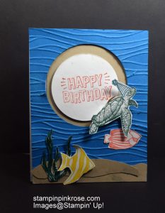 Stampin’ Up! Birthday card made with From Land to Sea and Seaside Shore stamp sets and designed by Demo Pamela Sadler. See more cards at stampinkrose.com #stampinkpinkrose #etsycardstrulyheart