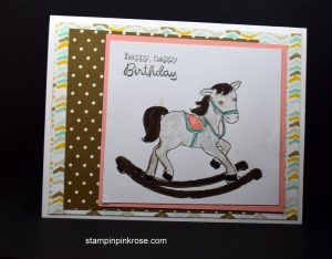 Stampin’ Up! Baby card made with Little Cuties stamp set and designed by Demo Pamela Sadler. See more cards at stampinkrose.com #stampinkpinkrose #etsycardstrulyheart