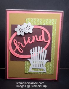 Stampin’ Up! CAS Friendship or Hello card made with Lovely Words Thinlits Dies and designed by Demo Pamela Sadler. See more cards at stampinkrose.com #stampinkpinkrose #etsycardstrulyheart