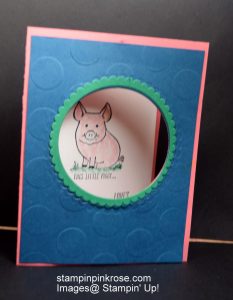 Stampin’ Up! Any Occasion card made with The Little Piggy stamp set and designed by Demo Pamela Sadler. See more cards at stampinkrose.com #stampinkpinkrose#etsycardstrulyheart