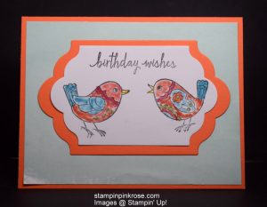 Stampin’ Up! Birthday card made with Feathery Friends stamp set designed by Demo Pamela Sadler. See more cards at stampinkrose.com #stampinkpinkrose #etsycardstrulyheart