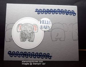 Stampin’ Up! Baby card made with A Little Wild stamp set and designed by Demo Pamela Sadler. See more cards at stampinkrose.com and etsycardstrulyheart