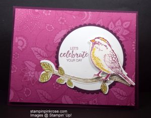 Stampin’ Up! Birthday card made with Best Birds stamp set and designed by Demo Pamela Sadler. See more cards at stampinkrose.com #stampinkpinkrose #etsycardstrulyheart