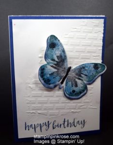 Stampin’ Up! Birthday card made with Wings stamp set and designed by Demo Pamela Sadler. See more cards at stampinkrose.com and etsycardstrulyheart