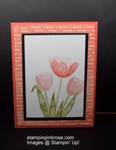 Stampin’ Up! Any Occasion card made with Tranquil Tulip stamp set and designed by Demo Pamela Sadler. See more cards at stampinkrose.com #stampinkpinkrose #etsycardstrulyheart