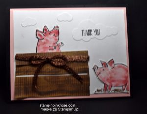 Stampin’ Up! Thank You card made with This Little Piggy stamp set and designed by Demo Pamela Sadler. Saying thank you should be special and it is with these two little piggies. See more cards at stampinkrose.com and etsycardstrulyheart.com