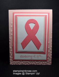 Stampin’ Up! Thinking of You card made with Ribbon of Courage stamp set and designed by Demo Pamela Sadler. Let someone know you are thinking of them in there was difficult time. See more cards at stampinkrose.com and etsycardstrulyheart.com