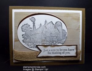 Stampin’ Up! Thinking of You card made with Heartland stamp set and designed by Demo Pamela Sadler. Come to the farm. See more cards at stampinkrose.com and etsycardstrulyheart