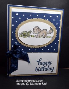 Stampin’ Up! Birthday card made with Bella and Friends stamp set and designed by Demo Pamela Sadler. Send a birthday card that friend. See more cards at stampinkrose.com #stampinkpinkrose #etsycardstrulyheart