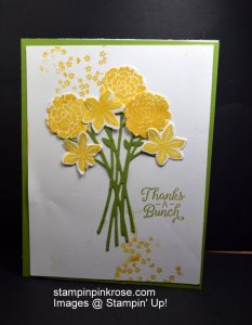 Stampin’ Up! Thank You card made with Beautiful Bouquet stamp set and designed by Demo Pamela Sadler. Erfect card for any occasion. A See more cards at stampinkrose.com #stampinkpinkrose #etsycardstrulyheart