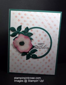 Stampin’ Up! Birthday card made with Oh So Eclectic stamp set and designed by Demo Pamela Sadler. Create a versatile card that can be used for just about any occasion. The flower on this card just pops. See more cards at stampinkrose.com #stampinkpinkrose #etsycardstrulyheart