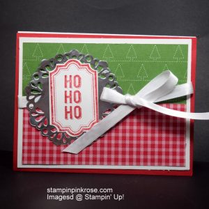 Stampin’ Up! CAS Christmas card with Labels to Love stamp set and designed by Demo Pamela Sadler. Use this one for tags and your projects, but don’t forget to get Merry Little Labels which bundles with the punch. See more cards at stampinkrose.com #stampinkpinkrose #etsycardstrulyheart