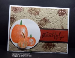 Stampin’ Up! CAS Thank You card made with Gourd Goodness stamp set and designed by Demo Pamela Sadler. Enjoy one of the symbols of fall. See more cards at stampinkrose.com #stampinkpinkrose #etsycardstrulyheart