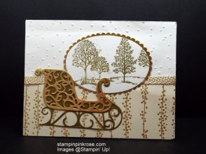 Stampin’ Up! Christmas card with Santa’s Sleigh stamp set and designed by Demo Pamela Sadler. Take a journey on Santa’s Sleigh. See more cards at stampinkrose.com #.com and etsycardstrulyheart