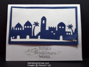 Stampin’ Up! Christmas card with Night in Bethlehem stamp set and designed by Demo Pamela Sadler. Make the journey to Bethlehem.. See more cards at stampinkrose.com and etsycardstrulyheart