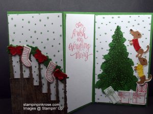 Stampin’ Up! CAS Christmas card with Ready for Christmas stamp set and designed by Demo Pamela Sadler. See who is helping to prepare for Christmas. See more cards at stampinkrose.com #stampinkpinkrose #etsycardstrulyheart