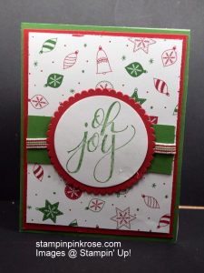 Stampin’ Up! CAS Christmas card with Watercolor Christmas stamp set and designed by Demo Pamela Sadler. Make a fast simple card.  See more cards at stampinkrose.com #stampinkpinkrose #etsycardstrulyheart