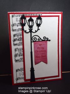 Stampin’ Up! CAS Christmas card with Brightly Lit Christmas stamp set and designed by Demo Pamela Sadler. Light the way to your Holidays with this stamp set. See more cards at stampinkrose.com #stampinkpinkrose #etsycardstrulyheart