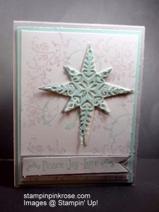Stampin’ Up!  Christmas card with Timeless Texture  stamp set and designed by Demo Pamela Sadler. Make some one’s Christmas shine.  See more cards at stampinkrose.com  and etsycardstrulyheart