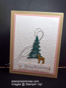 Stampin’ Up! CAS Christmas card with Carols of Christmas stamp set and designed by Demo Pamela Sadler. Are you looking for a Winter Wonderland?. See more cards at stampinkrose.com and etsycardstrulyheart