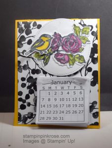 Stampin’ Up! CAS Calendar Easel card made with Petal Palette and designed by Demo Pamela Sadler. Make a simple, but beautiful desk calendar with any stamp set.. See more cards at stampinkrose.com and etsycardstrulyheart