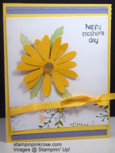 Stampin’ Up! Mother’s Day card made with Daisy Delight stamp set and designed by Demo Pamela Sadler. This daisy such a beautiful card and easy with the Daisy Punch. They are colored with the Blends. See more cards at stampinkrose.com and etsycardstrulyheart