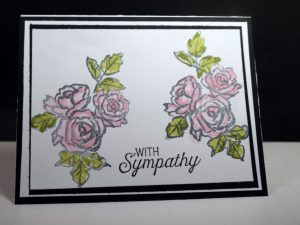 Stampin’ Up! Sympathy card made with Petal Palette stamp set and designed by Demo Pamela Sadler. Using the Blends makes the roses stand out on this card. . See more cards at stampinkrose.com and etsycardstrulyheart